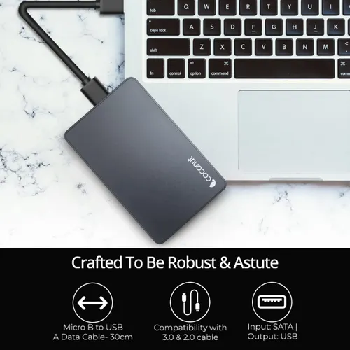 Coconut SC11 2.5 Inch HDD Sata Casing USB 2.0 | Strong Aluminium Encloser Body Sata Case with Soft Edges, Ideal Quality IC & PU Leather Pouch